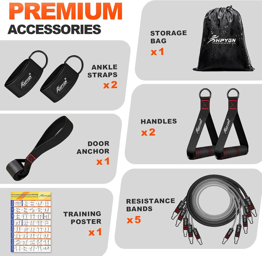 HPYGN Resistance Bands Set with Handles for Full Body Workout, Physical Therapy, Yoga