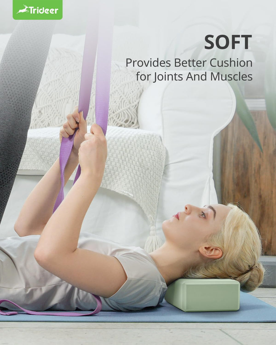 Trideer Yoga Blocks 2 Pack - Soft Non-Slip Foam, Beveled Edges
