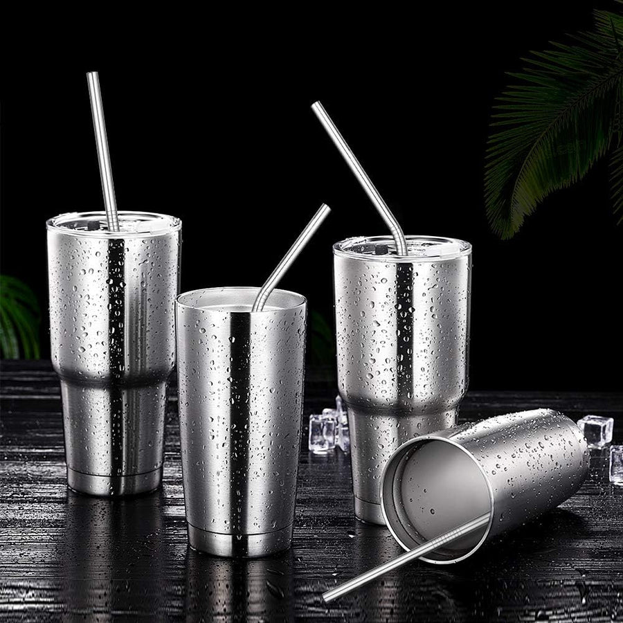 Hiware 12-Pack Reusable Stainless Steel Metal Straws with Case - Long Drinking Straws for 30 oz and 20 oz Tumblers Dishwasher Safe - 2 Cleaning Brushes Included