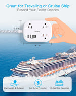 Cruise Essentials 2025,One Beat Travel Power Strip with USB C,Flat Plug Extension Cord with 3 Outlets 4 USB Ports(2 USB C),5 ft Desk Wall Outlet Extender,Non Surge Protector for Cruise,Dorm Room,ETL