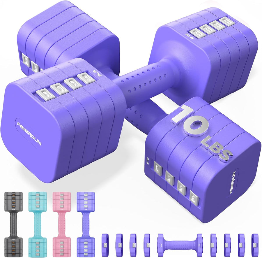 FEIERDUN 5-in-1 Adjustable Dumbbell Set, 12LBS/20LBS Hand Weights for Home Gym