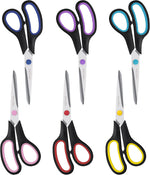Scissors, BOOMIBOO 8" All Purpose 6 Pack - Comfort-Grip Scissors for Office Desk Accessories Sewing Fabric Home Craft School Supplies, Teacher/Class Supplies, Right/Left Handles