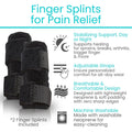 Vive Finger Splint (2 Pack) - Universal Finger Straightener - Broken and Trigger Finger Splints - Brace for Arthritis Pain and Support - Sprain Relief for Middle, Index, Ring, Pinky Fingers (Black)