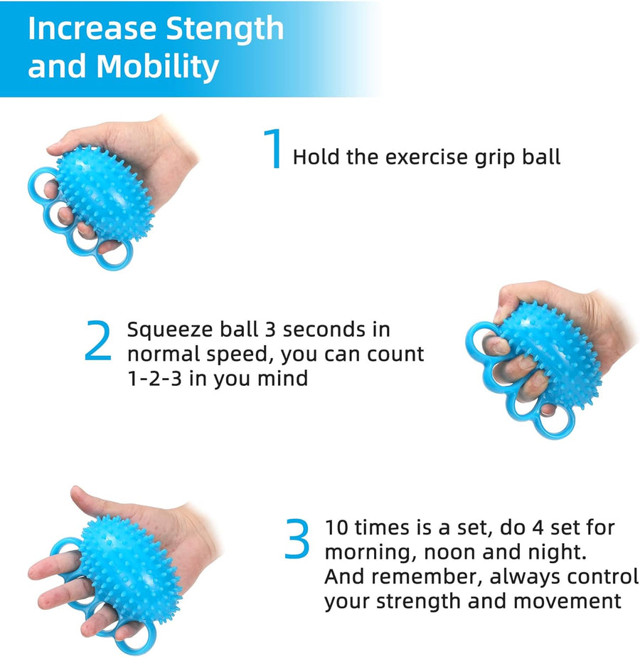 Hand Exercise Grip Strength Ball - Finger Therapy, Stress Relief, Rehab