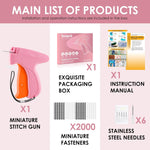 Stitch Gun for Clothes - Handheld Stitch Gun Quick Clothing Fixer - Tagging Gun - Includes 6 Needle, 1000 Black Fasteners & 1000 White Fasteners (Pink/Orange)