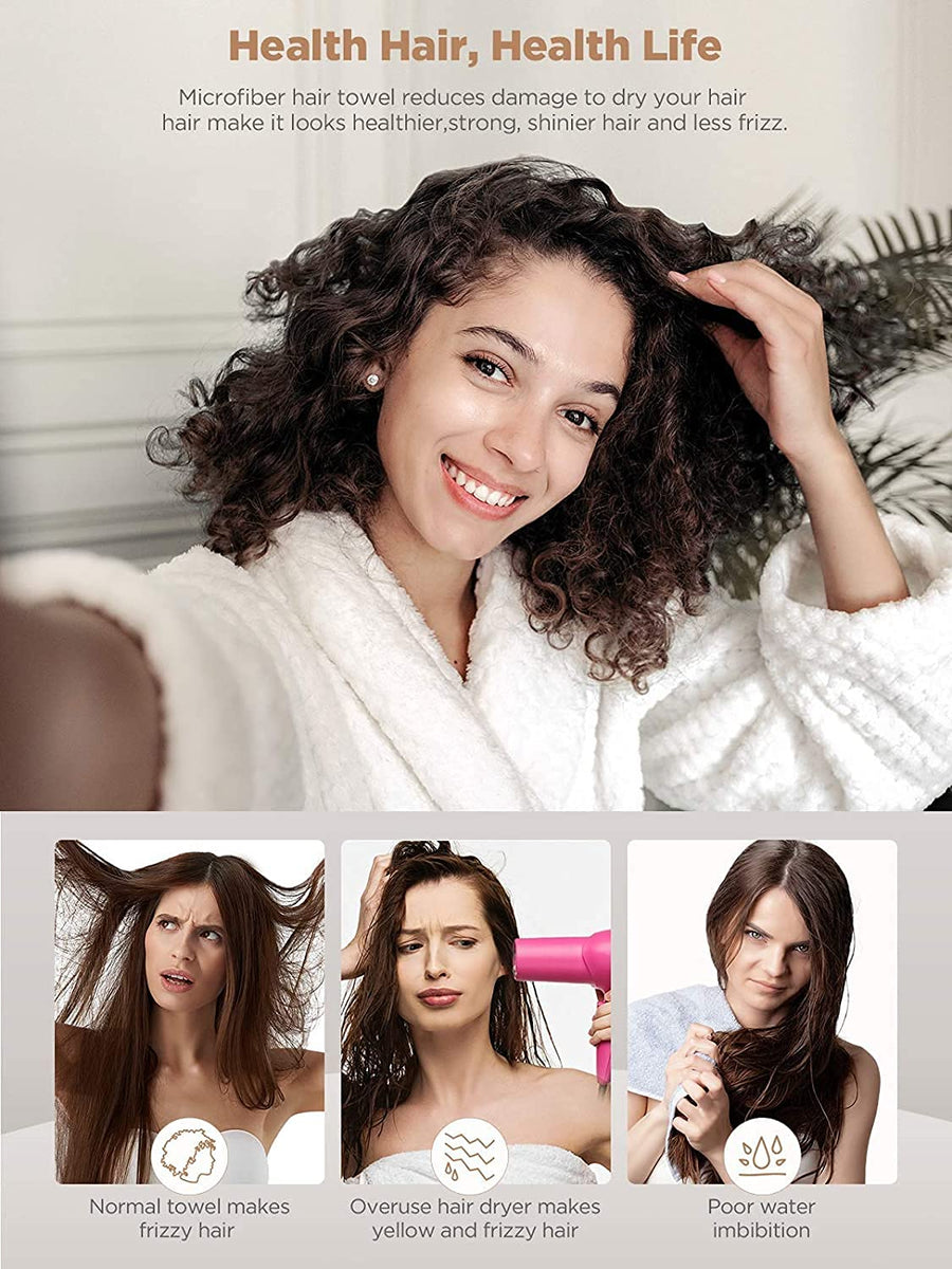 Hicober Microfiber Hair Towels, 3-Pack Drying Wraps for Curly Hair