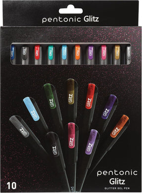 Pentonic Glitter Gel Pens, 10 Count, 10 Assorted Colors, 1.0 mm Bold Point, Smooth Writing For Journaling, Notetaking & Art Projects (1002365)