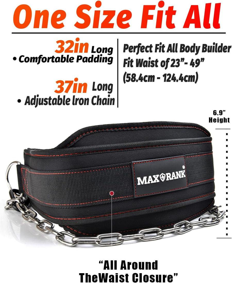 Dip Belt With 37-40" Chain, 550-650lbs Capacity, Weightlifting Belt for Dips & Pullups
