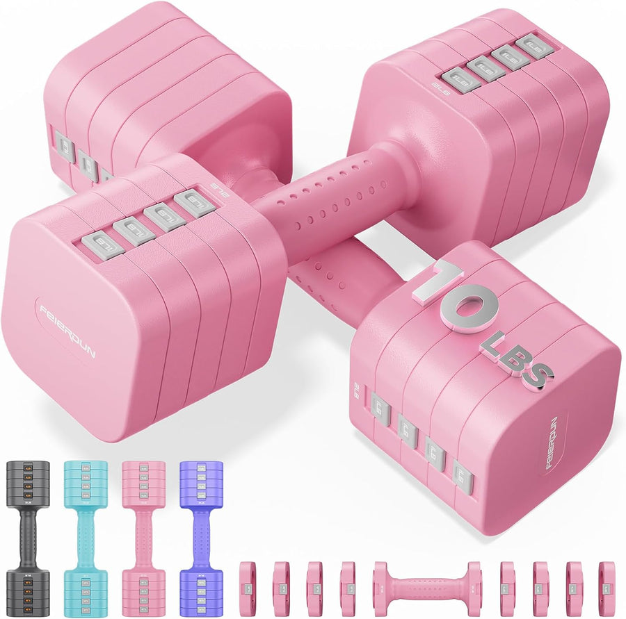 FEIERDUN 5-in-1 Adjustable Dumbbell Set, 12LBS/20LBS Hand Weights for Home Gym