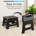 Handy Laundry Folding Step Stool - Sturdy Enough Collapsible Stool to Support Adults and Safe Enough for Kids - Opens Easy with One Flip - Great for Kitchen, Bathroom or Bedroom (Black - 9 Inch)