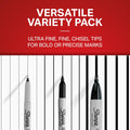 Sharpie Permanent Markers Variety Pack, Includes Chisel, Fine, and Ultra-Fine Tips, Marker Set, Writing, Coloring, Poster, Office, School Supplies, Black, 6 Count