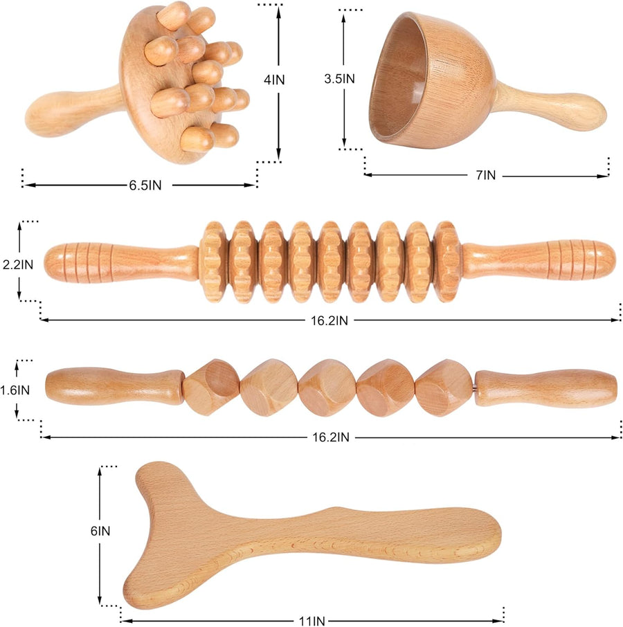 Komogir Wood Therapy Massage Tools 5-in-1 Lymphatic Drainage Massager Kit