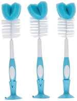 Dr. Brown's Reusable Sponge Baby Bottle Cleaning Brush with Suction Cup Stand, Scrubber and Nipple Cleaner, Blue, 3-Pack