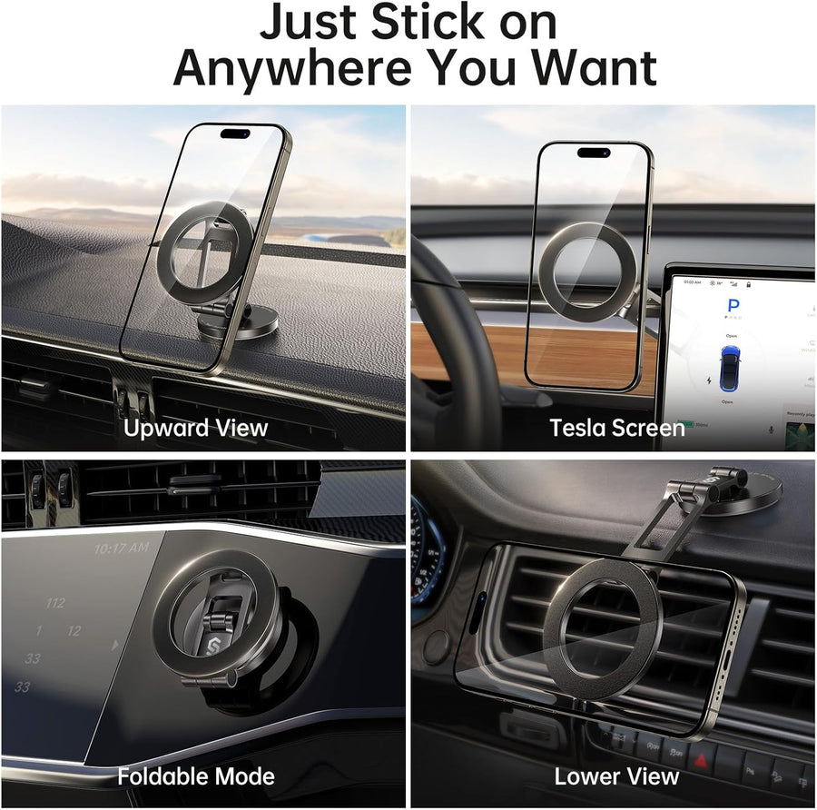 Syncwire Fits MagSafe Car Mount for Car Dash&Tesla Screen[All-Metal] Magnetic Phone Holder, [Flexible Three-axis]360° Rotation Car Mount Strong Magnets Car Phone Holder for iPhone 17 16 15 14 Pro Max