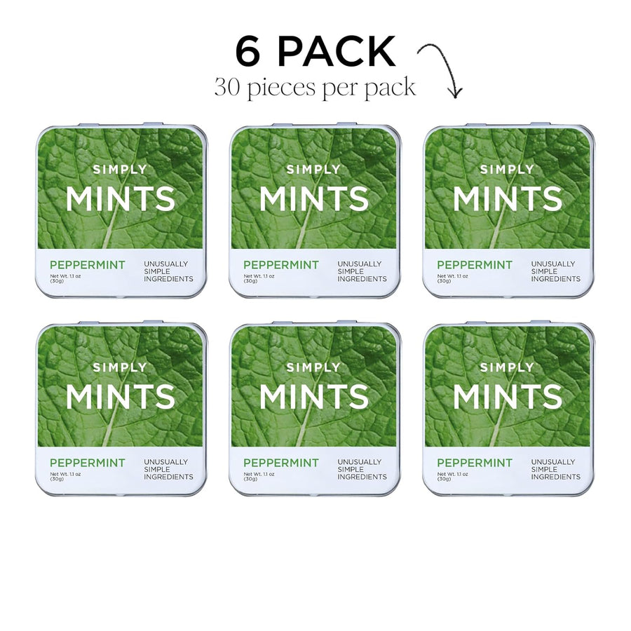 SIMPLY MINTS Natural Peppermint Breath Mints, 6 Pack (180 Pieces), Made With Real Peppermint Oil | Aspartame-Free, Sorbitol-Free, Xylitol-Free, Vegan, Kosher, Non-GMO