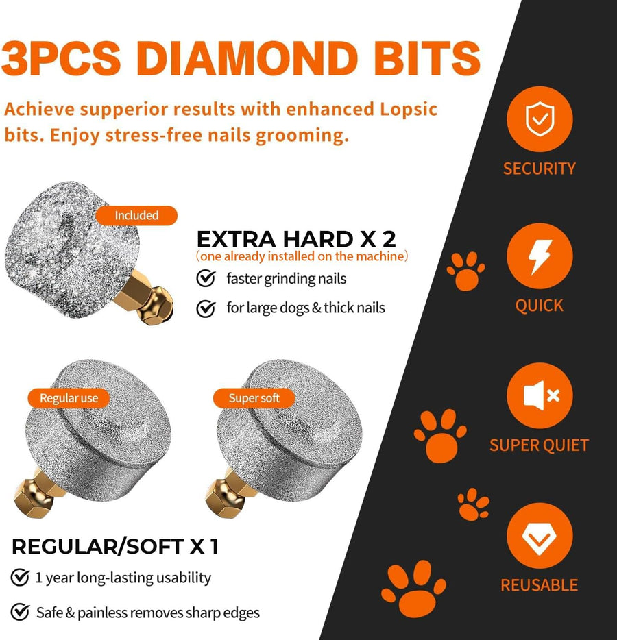 Dog Nail Grinder with 2 LED Lights Powerful 2 Speeds Super Quiet Dog Nail Trimmers with 3 Grinding Wheels Rechargeable Pet Dog Nail Clippers for Large Medium Puppy Dogs Dog Nail File Cat Nail Clipper