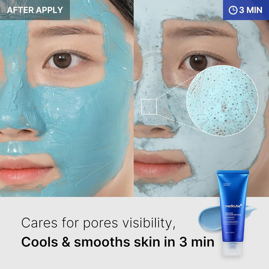 Medicube Zero Pore Blackhead Mud Facial Mask - Skin Cooling & Pore Tightening - 3 Minute Quick Dry Formula with AHA, BHA, PHA, and Pore-Purifying Clay - Korean Mud Mask 3.52 oz