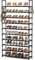 10-Tier Shoe Rack for Closet & Entryway – 50 Pair Large Capacity Shoe Organizer with Hooks & Anti-Fall Rails – Metal Frame Storage Shelf for Bedroom, Apartment, Hallway