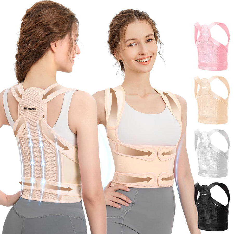 Fit Geno Posture Corrector for Women and Men, Adjustable Full Back Support