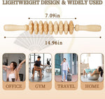 Liitrton Manual Wooden Fascia Massage Roller Trigger Points Straight-9-Wheel for Cellulite Sore Muscle