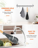 Cooking Spoon for Nonstick Cookwares, Great for Cooking and Serving Sturdy BPA-Free Matte Silicone, Wood Handle Spoon for Mixing, Scoop, and Scrape (Black & Grey, 11.4 inch)