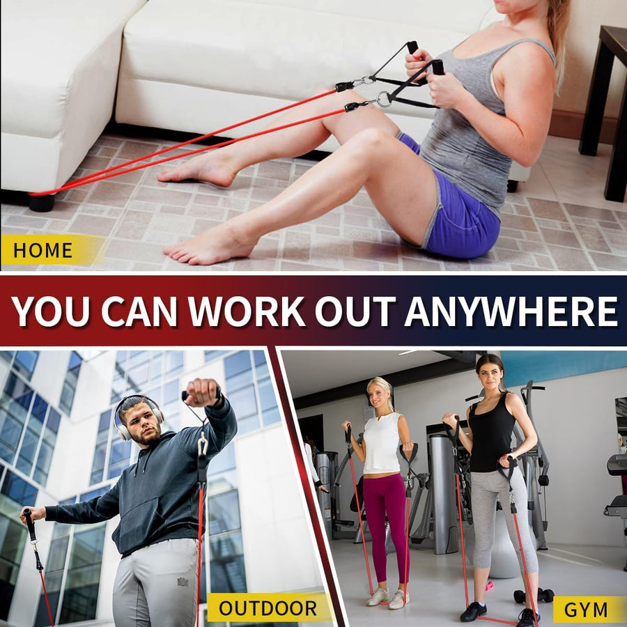 WHATAFIT Resistance Bands Set - 5 Levels, Handles, Straps, Anchor for Home Gym