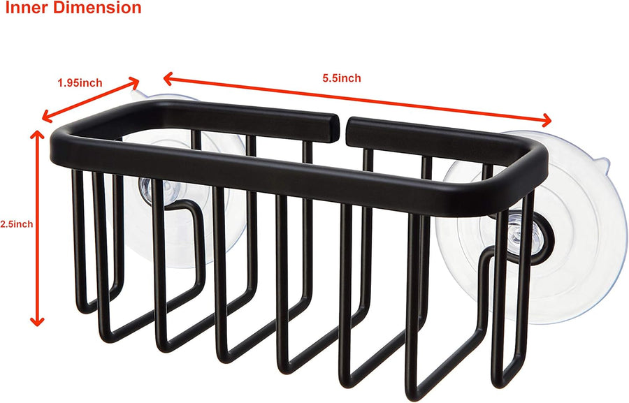 SunnyPoint NeverRust Kitchen & Bathroom Sink Caddy for Sponges, Scrubbers, Soap, 6" x 2.5" x 2.65", with Adhesive Mount - Additional Suction Cup Included –Aluminum (Black)