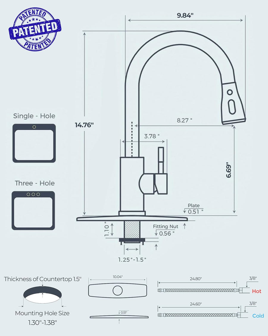 FORIOUS Kitchen Faucets with Pull Down Sprayer, Brushed Nickel, High Arc Single Handle Classic Stainless Steel Sink Faucet 1 or 3 Hole, Suitable for Farmhouse Camper Laundry Rv Bar