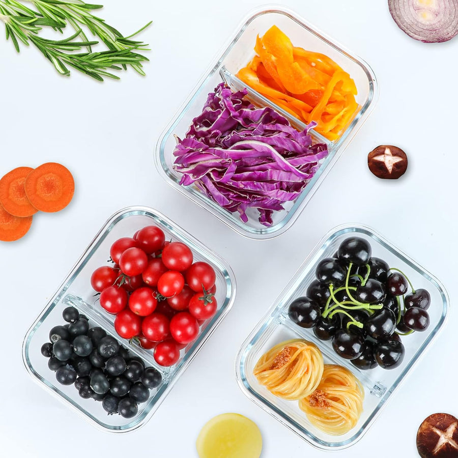 M MCIRCO 10-Pack,30 Oz Glass Meal Prep Containers 2 Compartments Airtight Lunch Bento Boxes with Lids, Glass Food Storage Containers, Microwave, Oven, Freezer and Dishwasher