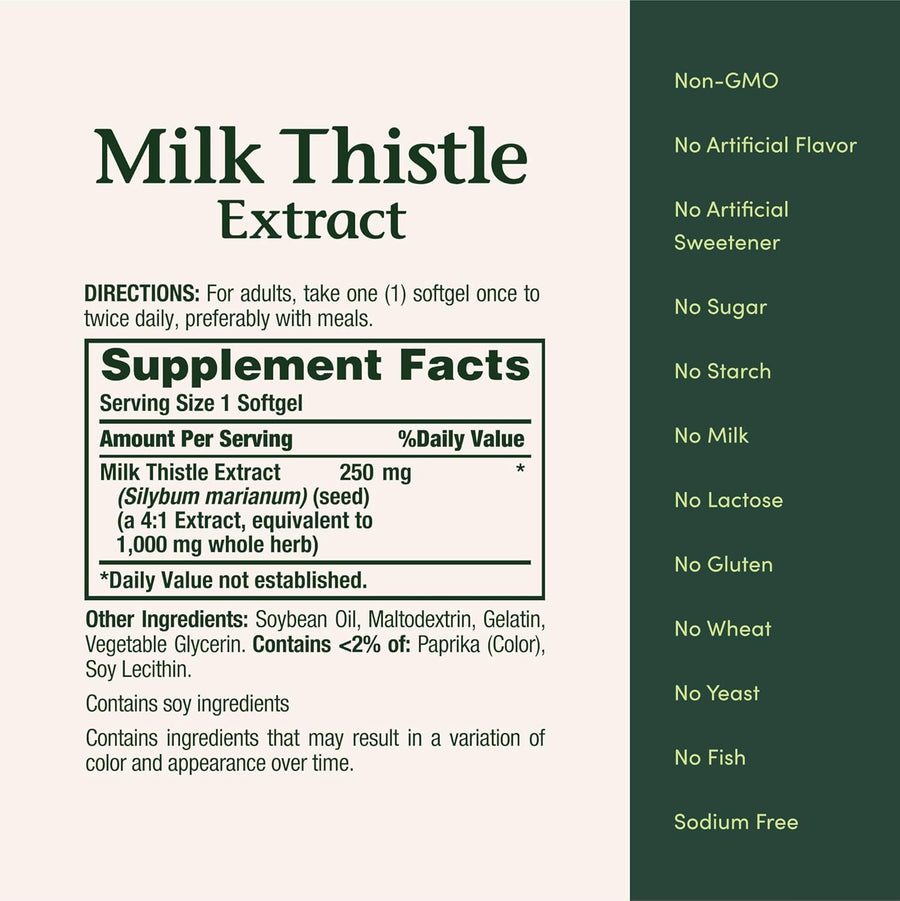 Nature's Bounty Milk Thistle 1000mg, Herbal Health Supplement, Daily Supplement, Gluten Free, Rapid Release Softgels, 50 Ct