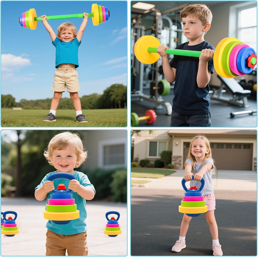3-in-1 Adjustable Kids Fitness Set with Barbell, Kettlebell & Water Bottle