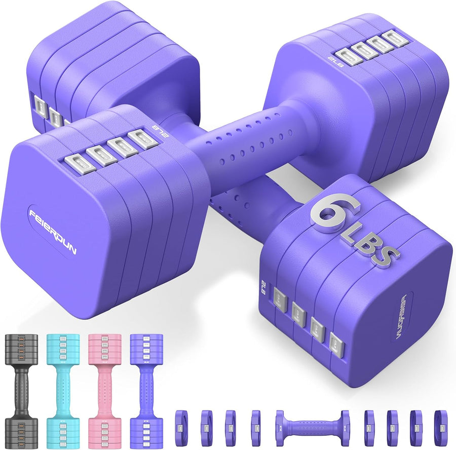 FEIERDUN 5-in-1 Adjustable Dumbbell Set, 12LBS/20LBS Hand Weights for Home Gym