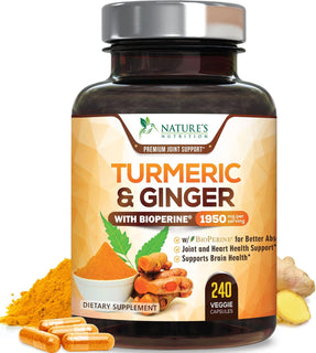 Turmeric Curcumin Supplement - 95% Curcuminoids with Organic Turmeric & Ginger, BioPerine Black Pepper Extract for Best Absorption, Natural Vegan Joint Support, Non-GMO, Bottled in USA - 240 Capsules
