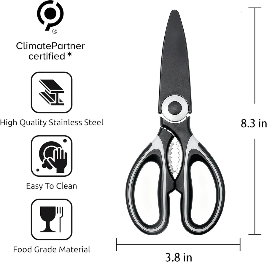 Food Grade Kitchen Scissors All Purpose 3 Pack - Heavy Duty Stainless Steel Cooking Shears for Cutting Meat, Food, Fish, Poultry Sharp Sissors for Dishwasher Safe - with Protective Sheath