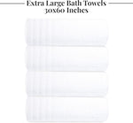 Tens Towels Pack of 4 Extra Large Bath Towels 30 x 60 Inches, 100% Cotton, Larger & Lighter Weight, Quicker to Dry, Super Soft and Absorbent, Perfect for Bathroom, White