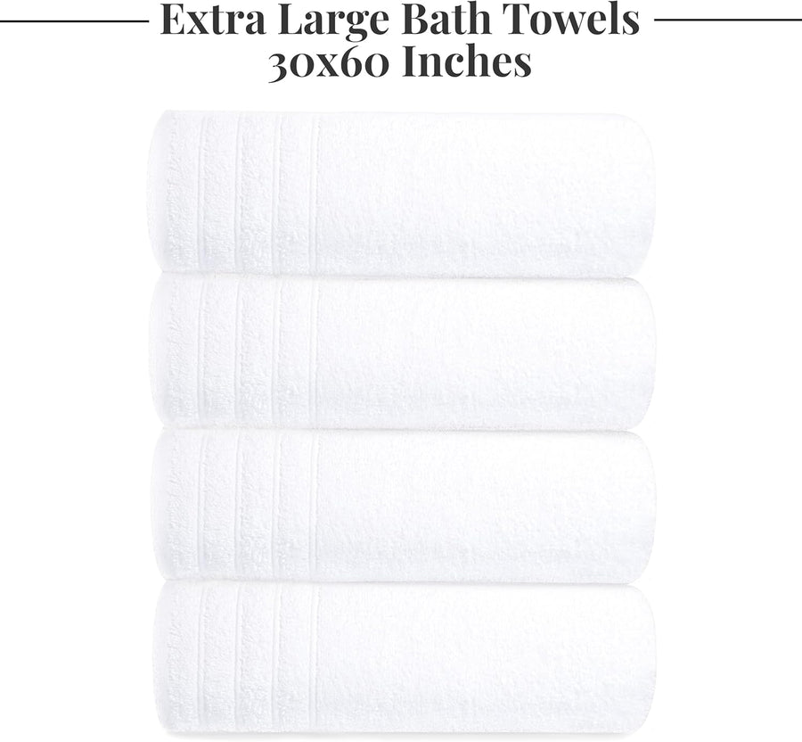 Tens Towels Pack of 4 Extra Large Bath Towels 30 x 60 Inches, 100% Cotton, Larger & Lighter Weight, Quicker to Dry, Super Soft and Absorbent, Perfect for Bathroom, White