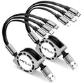 Multi Charging Cable 3A, [2Pack 4ft] Retractable Multi Charging Cord 3 in 1 Fast Charger Cord, USB C Charger Adapter with Lightning/Type C/Micro USB Ports for Cell Phones/iPhone/Samsung/PS/Tablets