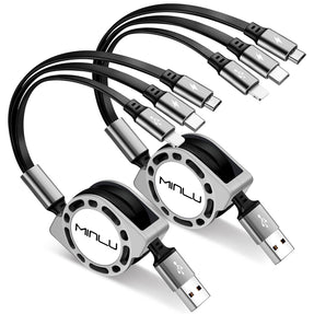 Multi Charging Cable 3A, [2Pack 4ft] Retractable Multi Charging Cord 3 in 1 Fast Charger Cord, USB C Charger Adapter with Lightning/Type C/Micro USB Ports for Cell Phones/iPhone/Samsung/PS/Tablets