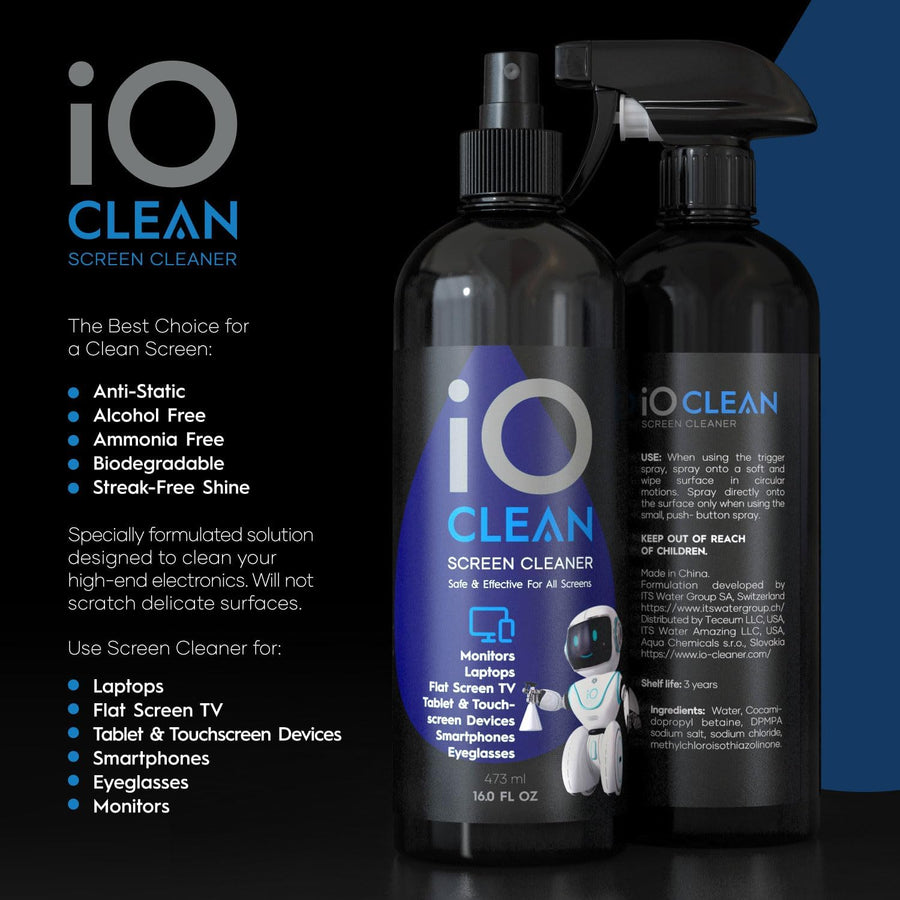 Screen Cleaner Spray (16oz - 473ml) – Best Large Cleaning Kit for LCD LED OLED TV, Smartphone, iPad, Laptop, Touchscreen, Computer Monitor, Electronic Devices, Microfiber Cloth Wipes and 2 Nozzles