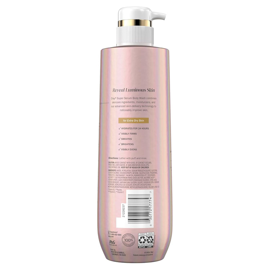 Olay Super Serum Body Wash for Extra Dry Skin, 24hr Long Lasting Hydration, 5+ Ingredient Serum Complex for Bright Even Firm Luminous Skin, 18.5 fl oz