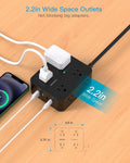 Power Strip Surge Protector, HANYCONY 5Ft Ultra Thin Flat Extension Cord with Multiple Outlets, 8 Widely Outlet Extender 4 USB Ports(2 USB C), 1080J Wall Mount for College Dorm Room Essentials Black