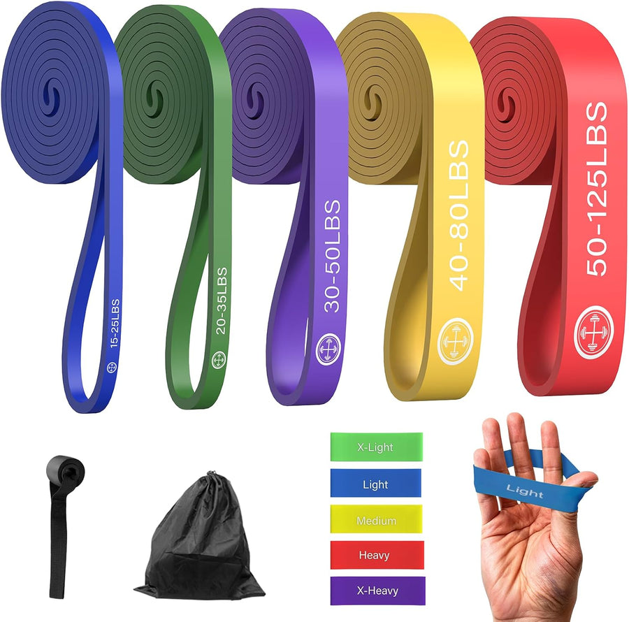 6-Piece Resistance Band Set for Home Workout - Includes Instruction Guide and Carry Bag