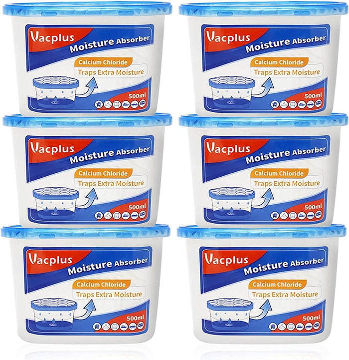 Vacplus Moisture Absorbers 6 Pack, 10.5 Oz Portable Humidity Absorber Boxes for Your Bathroom, Closet & Car, Dehumidifier with Fragrance Free, Navy Blue