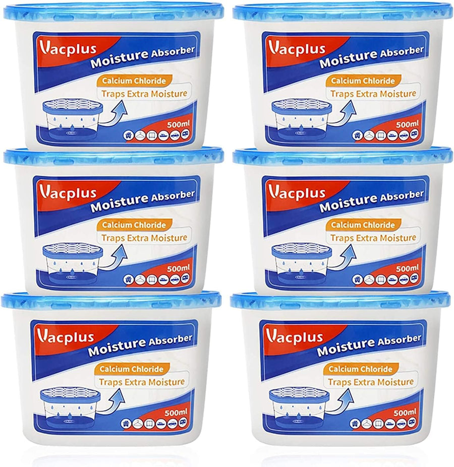 Vacplus Moisture Absorbers 6 Pack, 10.5 Oz Portable Humidity Absorber Boxes for Your Bathroom, Closet & Car, Dehumidifier with Fragrance Free, Navy Blue
