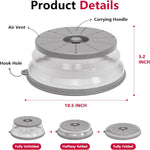 WVM Microwave Splatter Cover Vented for Food with Hook Hole, Splatter Guard & Colander Kitchen Gadget for Food, Meal Prep, Grey
