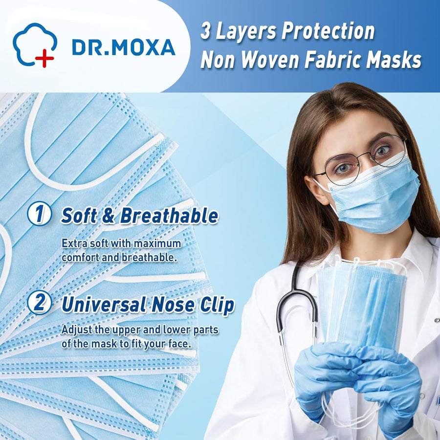 100 Pack Disposable Face Masks ASTM Level 2 Medical Grade 3 Ply Protection