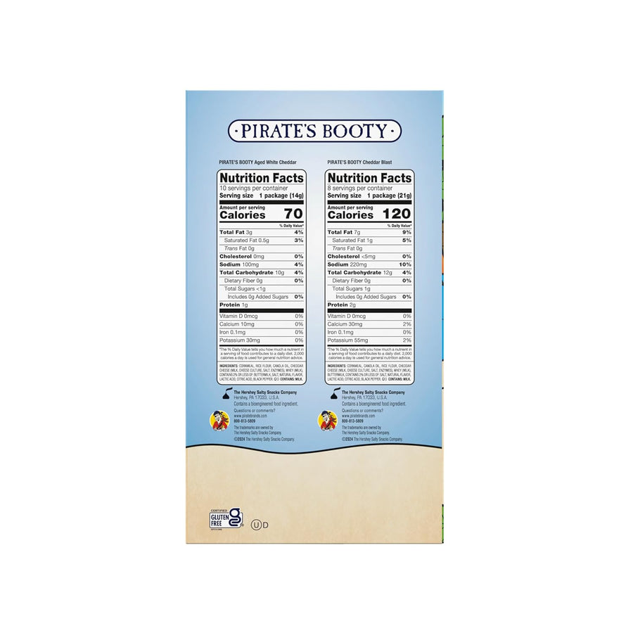 Pirate's Booty Aged White Cheddar and Cheddar Blast Cheese Puffs Variety Pack, Gluten-Free, Kids Snacks, 0.5oz and 0.75oz (18ct)