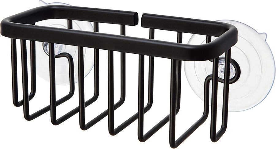 SunnyPoint NeverRust Kitchen & Bathroom Sink Caddy for Sponges, Scrubbers, Soap, 6" x 2.5" x 2.65", with Adhesive Mount - Additional Suction Cup Included –Aluminum (Black)