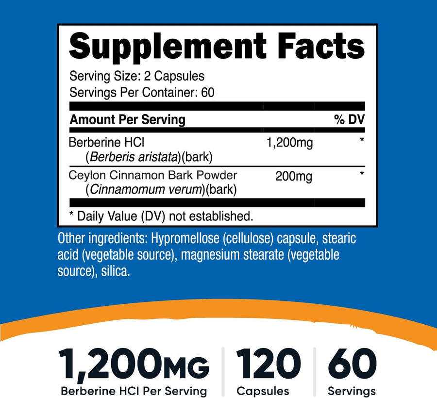 Nutricost Berberine HCl with Ceylon Cinnamon Capsules 120 Count