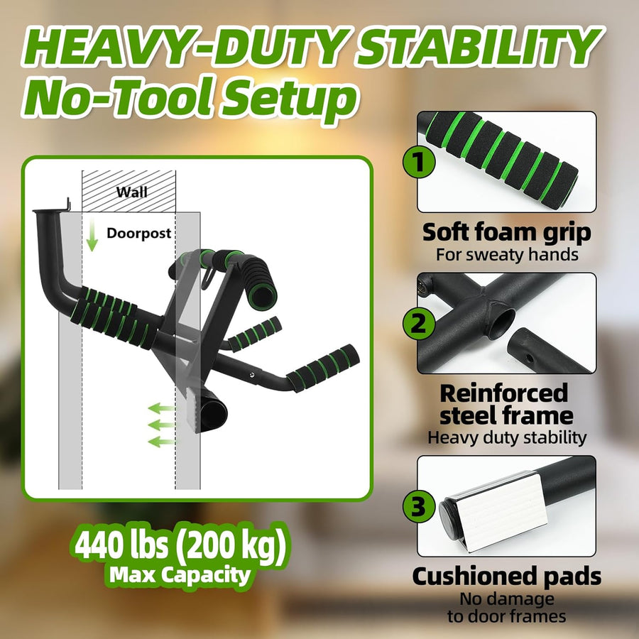 VBSD Upgrade Doorway Pull Up Bar, 440 Lbs Capacity, Ergonomic Grips